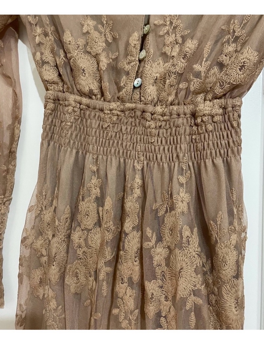 Listicle Blush Lace Maxi Dress with Sheer Floral Overlay - Picture 4 of 8